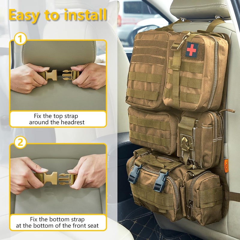 Jimikay Universal Tactical Seat ​Back Organizer Vehicle Molle Panel Organizer Storage Bag with 5 Detachable Molle Pouch for All Vehicel Such as Jeep,Truck,SUV, Car, Ford,Chevy etc - Image 4